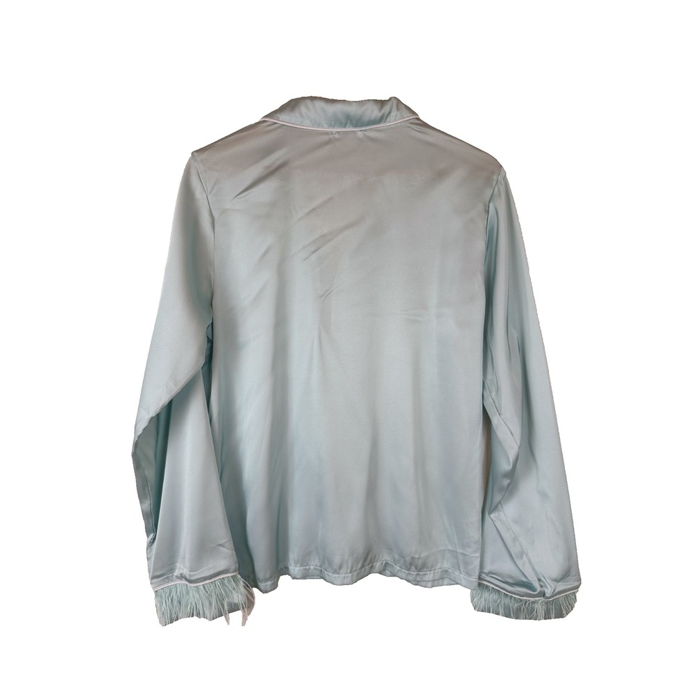 Lola + The Boys 2-‎ Piece Satin Pajama Set Sky Feather Silky Size Small Blue - Picture 3 of 16